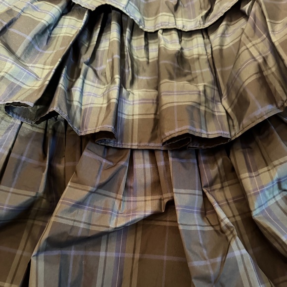 NWT ANTONIO MELANI Tiered Ruffle Midi Skirt, in Blackwatch Tartan Print, Size 2 - Picture 2 of 3